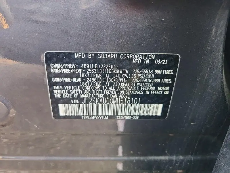2021 SUBARU FORESTER LIMITED  