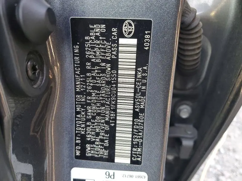 2012 TOYOTA CAMRY LE  