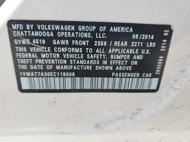 2014 VOLKSWAGEN PASSAT S  