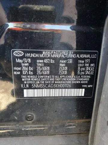 2019 HYUNDAI SANTA FE LIMITED  