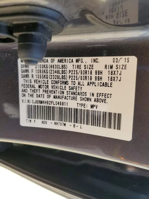 2015 HONDA CR-V TOURING  