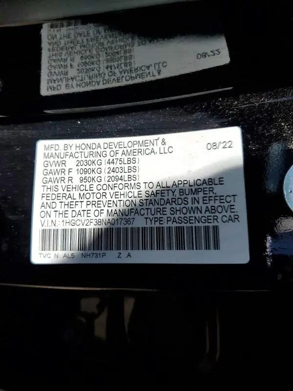 2022 HONDA ACCORD SPORT  