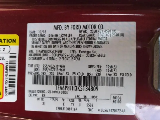2019 FORD MUSTANG   