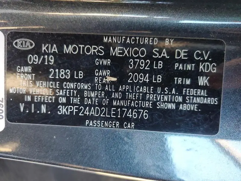 2020 KIA FORTE FE  