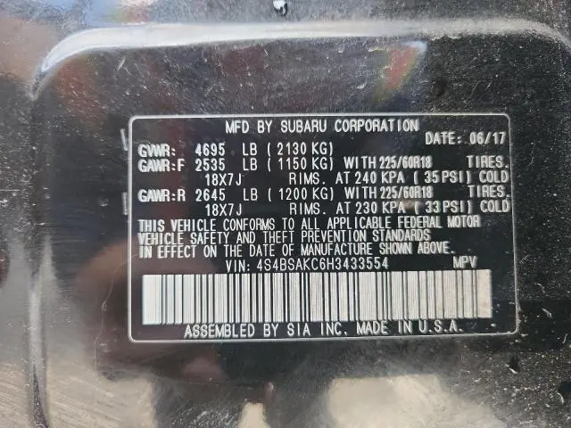 2017 SUBARU OUTBACK 2.5I LIMITED  