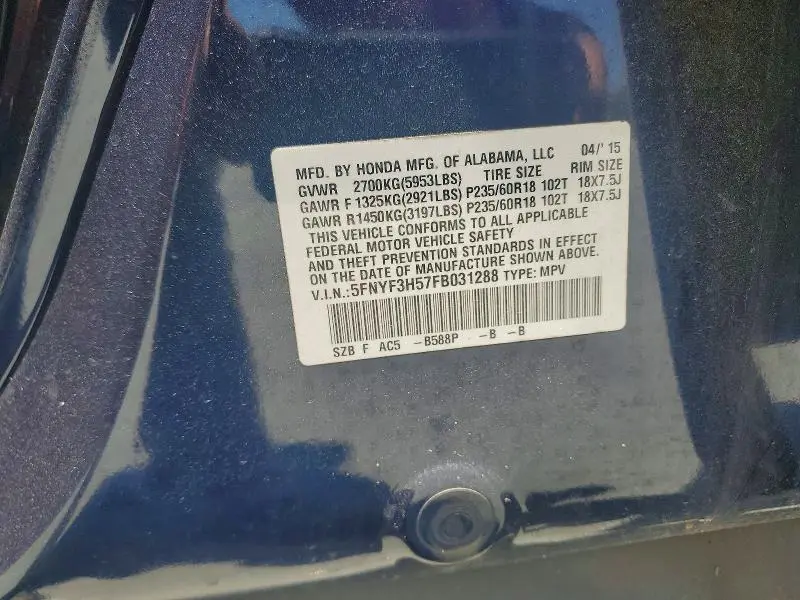 2015 HONDA PILOT EXL  