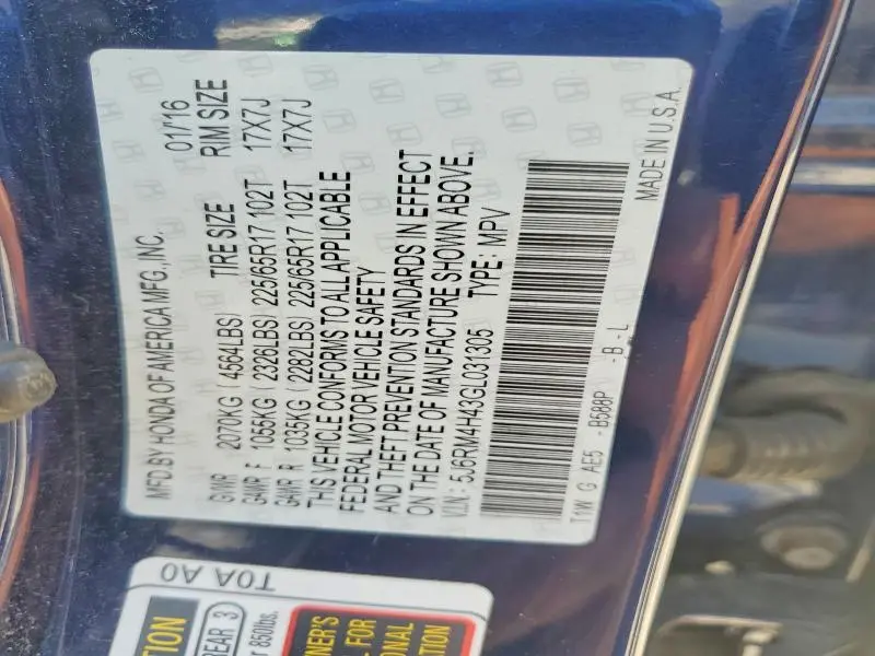 2016 HONDA CR-V SE  