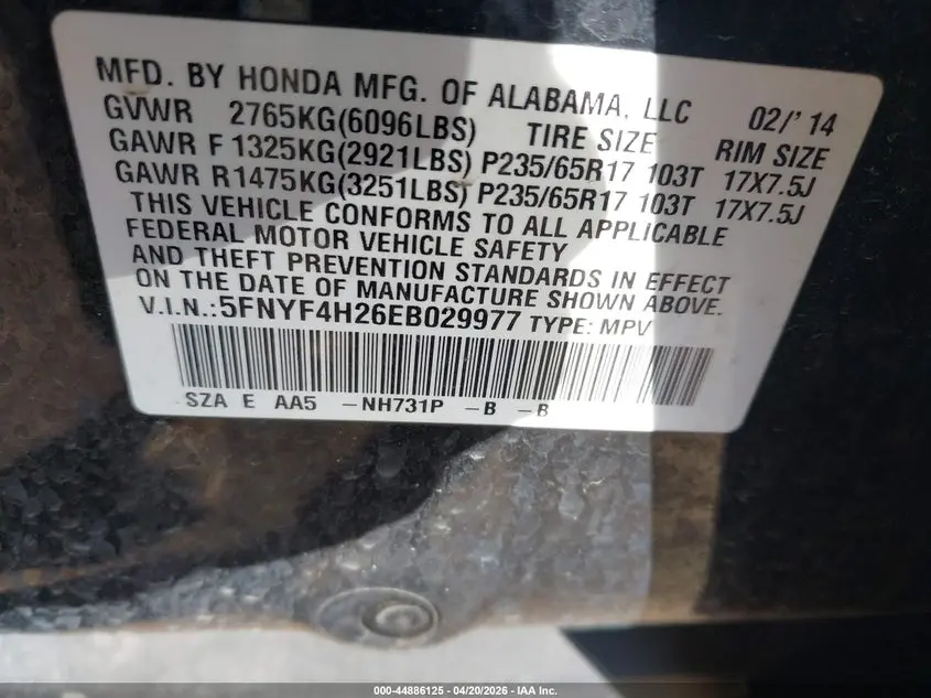 2014 HONDA PILOT LX