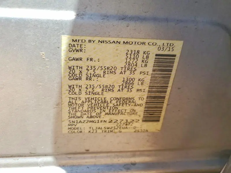 2015 NISSAN MURANO PLATINUM  