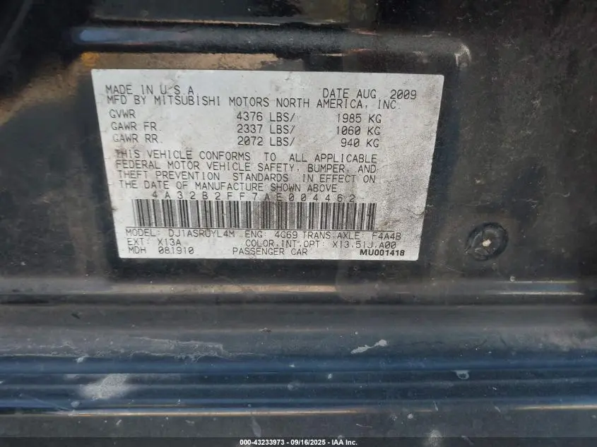 2010 MITSUBISHI GALANT FE