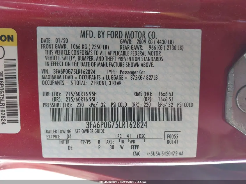 2020 FORD FUSION S
