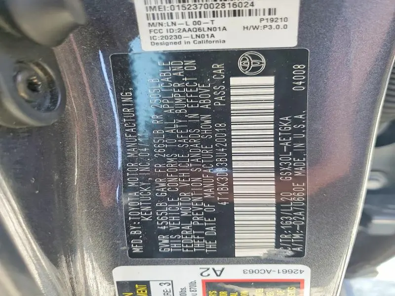 2011 TOYOTA AVALON BASE  