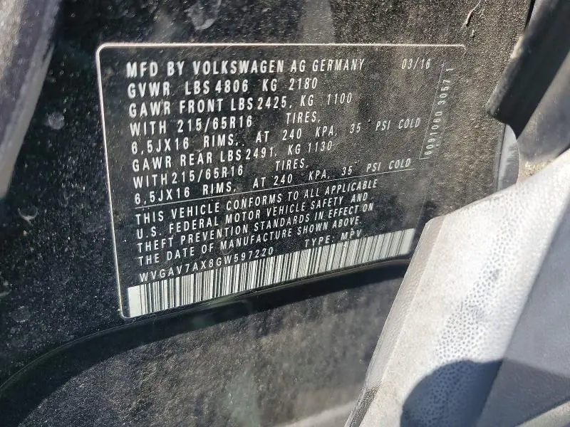 2016 VOLKSWAGEN TIGUAN S  