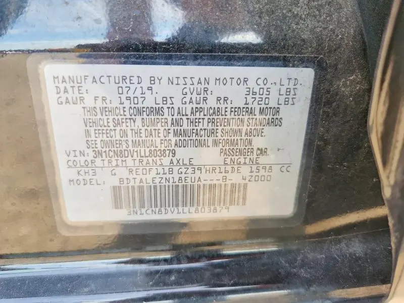 2020 NISSAN VERSA S  