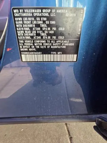 2019 VOLKSWAGEN ATLAS SE  