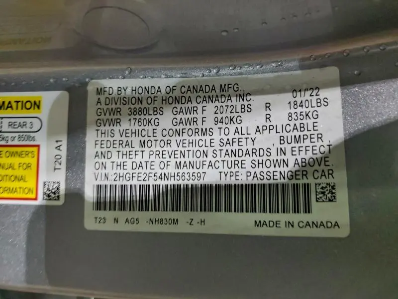 2022 HONDA CIVIC SPORT  