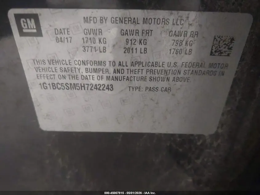 2017 CHEVROLET CRUZE LS AUTO