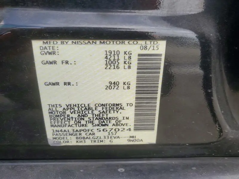 2015 NISSAN ALTIMA 2.5 S  