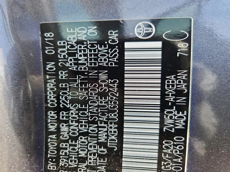 2018 TOYOTA PRIUS TWO  