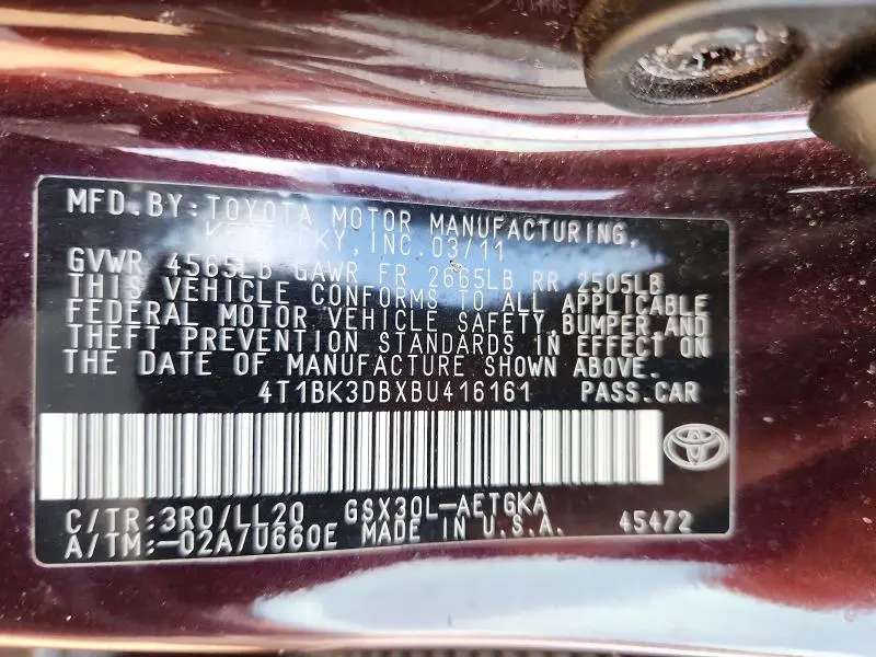 2011 TOYOTA AVALON BASE  