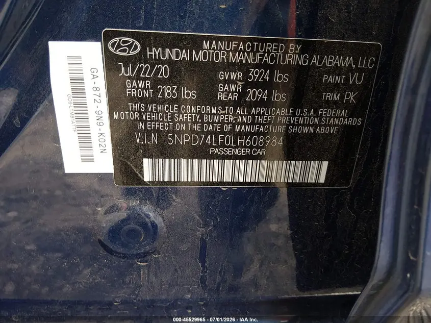 2020 HYUNDAI ELANTRA SE