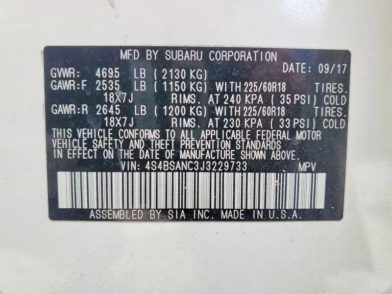 2018 SUBARU OUTBACK 2.5I LIMITED  