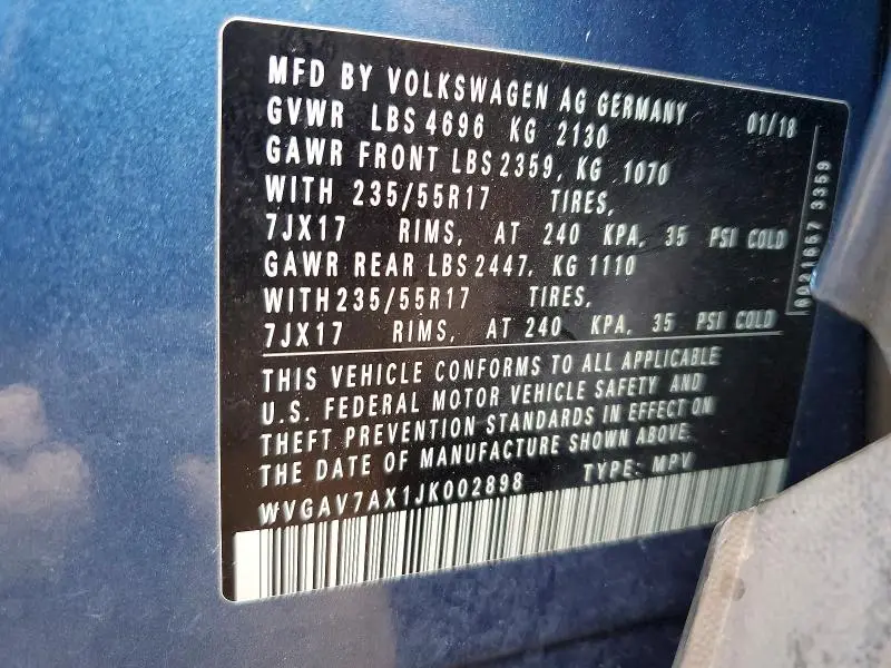 2018 VOLKSWAGEN TIGUAN LIMITED   