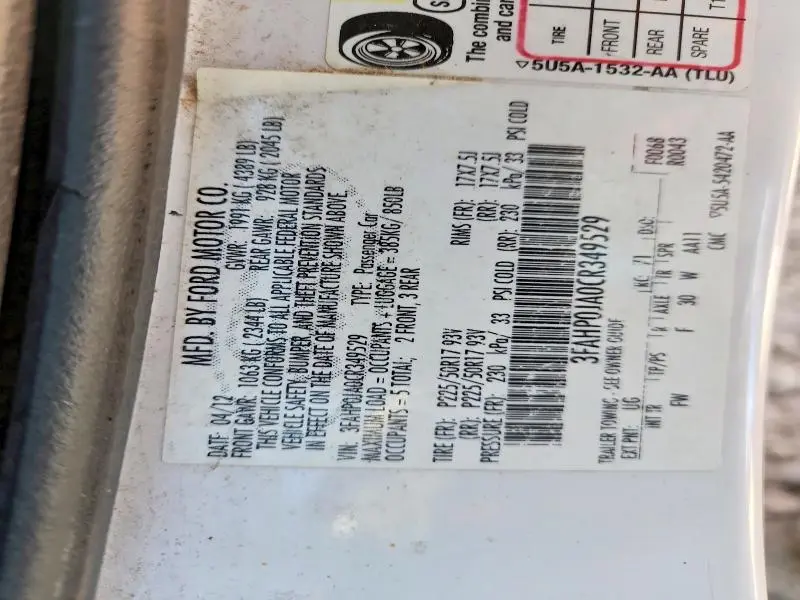 2012 FORD FUSION SEL  