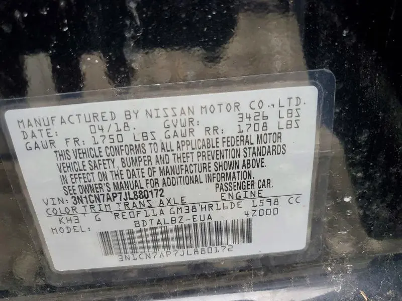 2018 NISSAN VERSA SV  