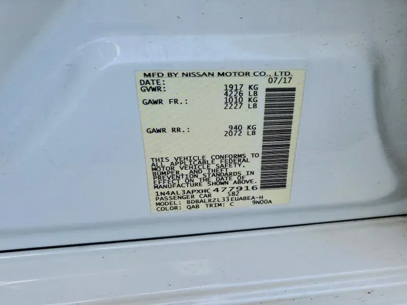 2017 NISSAN ALTIMA 2.5 SL  