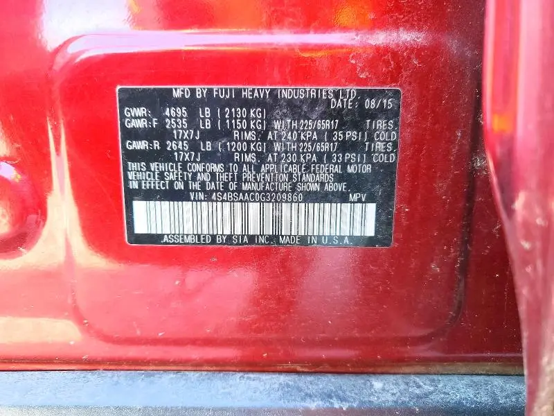 2016 SUBARU OUTBACK 2.5I  