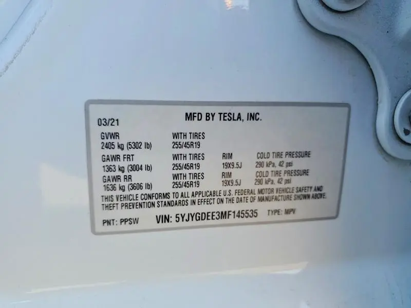 2021 TESLA MODEL Y   