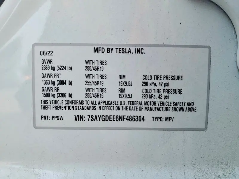 2022 TESLA MODEL Y   
