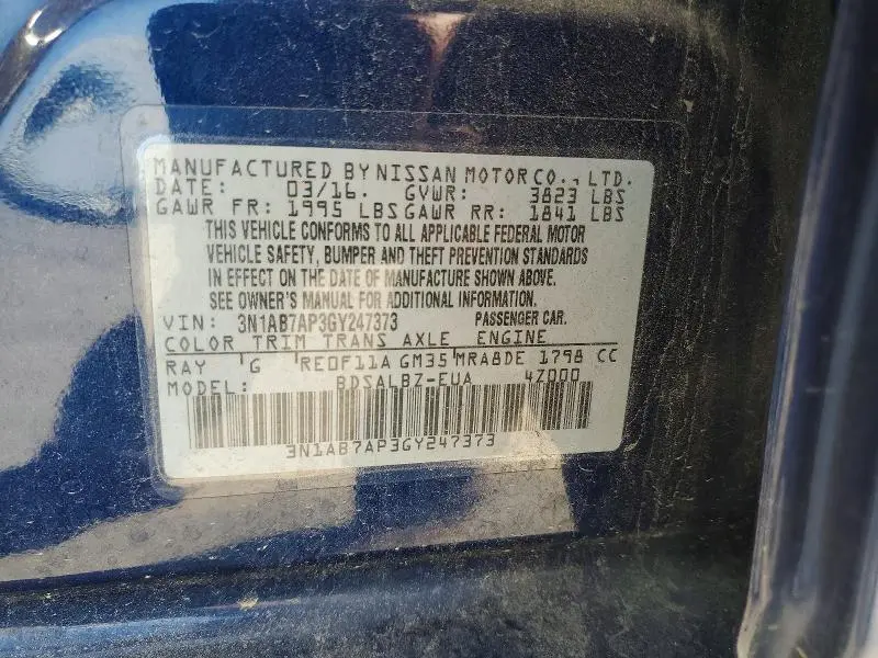 2016 NISSAN SENTRA S  