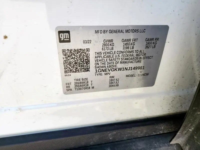 2022 CHEVROLET TRAVERSE LT  