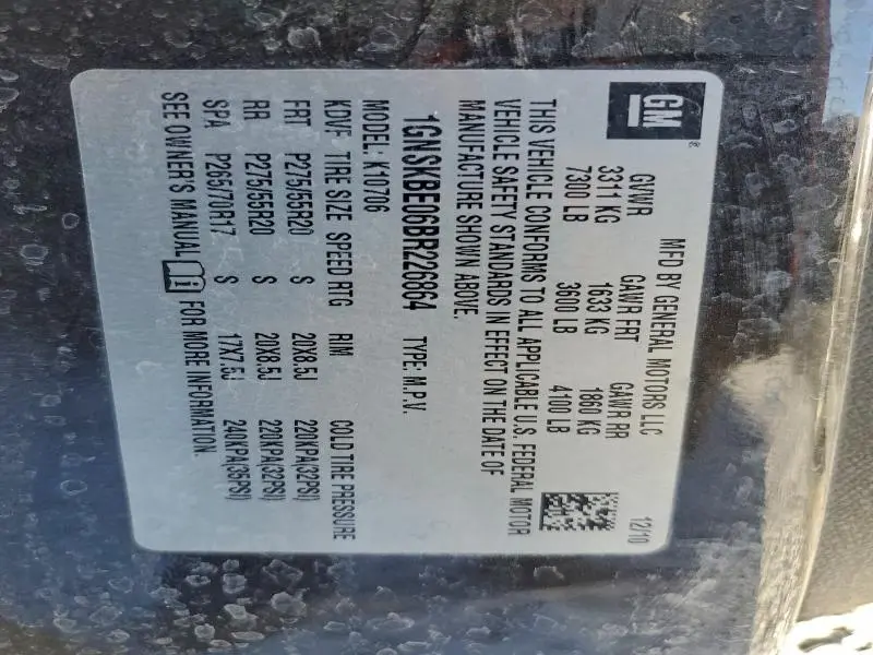 2011 CHEVROLET TAHOE K1500 LT  