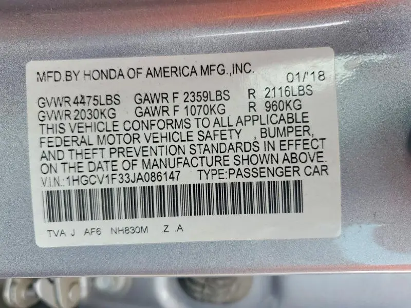 2018 HONDA ACCORD SPORT  