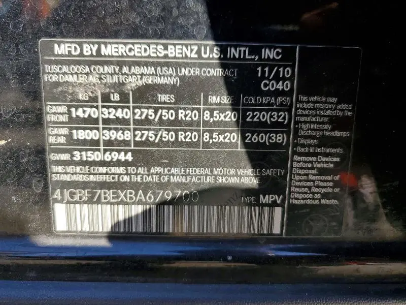 2011 MERCEDES-BENZ GL 450 4MATIC  