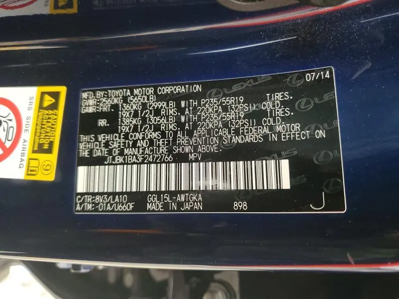 2015 LEXUS RX 350 BASE  