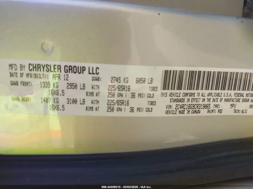 2012 CHRYSLER TOWN & COUNTRY TOURING