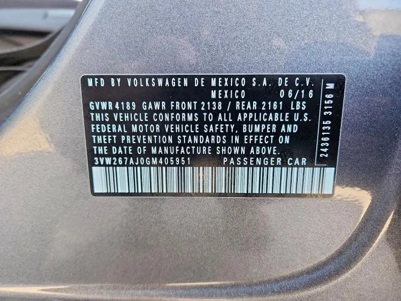 2016 VOLKSWAGEN JETTA S  