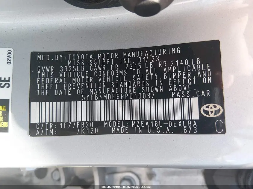 2023 TOYOTA COROLLA LE