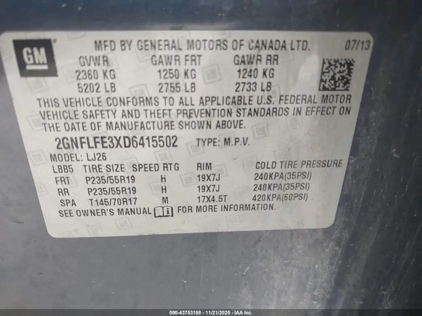 2013 CHEVROLET EQUINOX LTZ