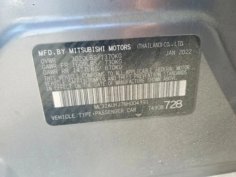 2022 MITSUBISHI MIRAGE ES  
