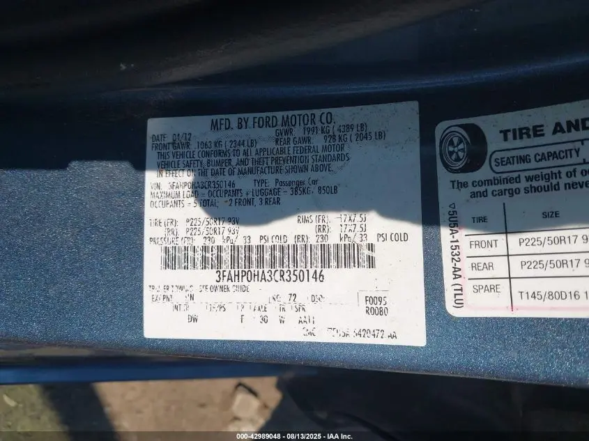2012 FORD FUSION SE