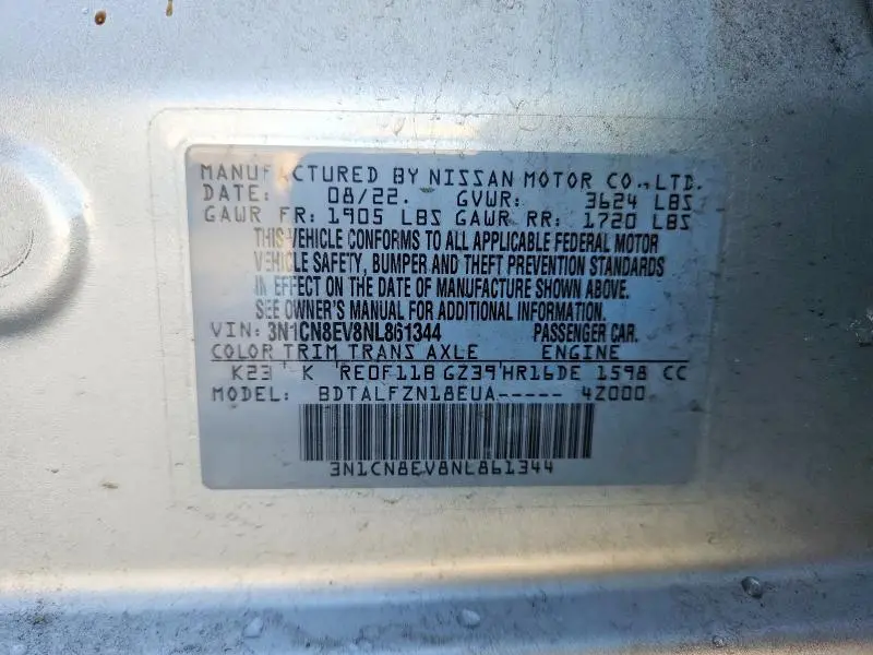 2022 NISSAN VERSA SV  