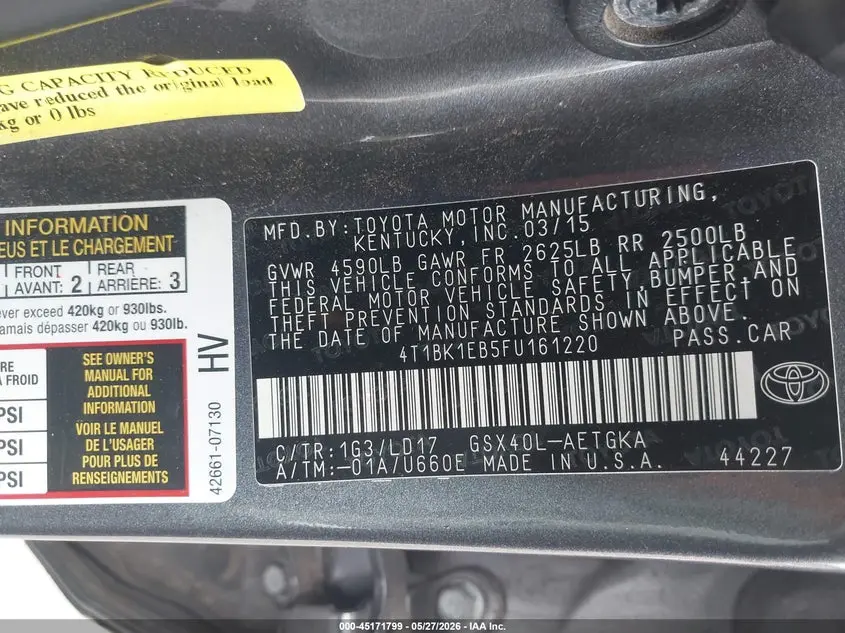 2015 TOYOTA AVALON XLE