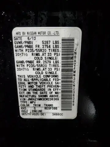 2012 NISSAN MURANO S  