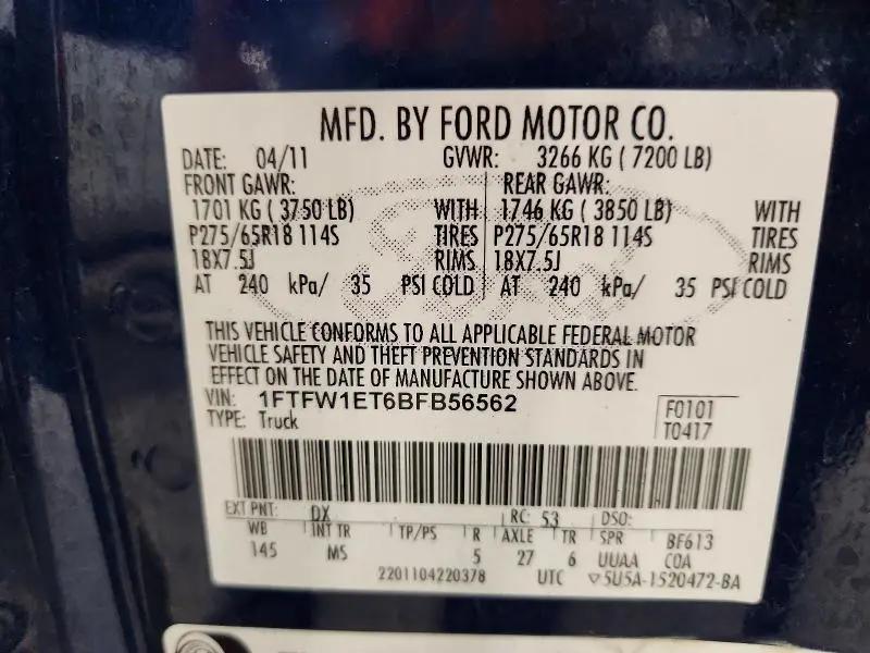 2011 FORD F150 SUPERCREW  