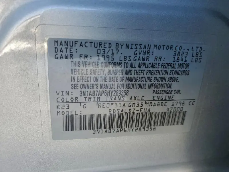 2017 NISSAN SENTRA S  